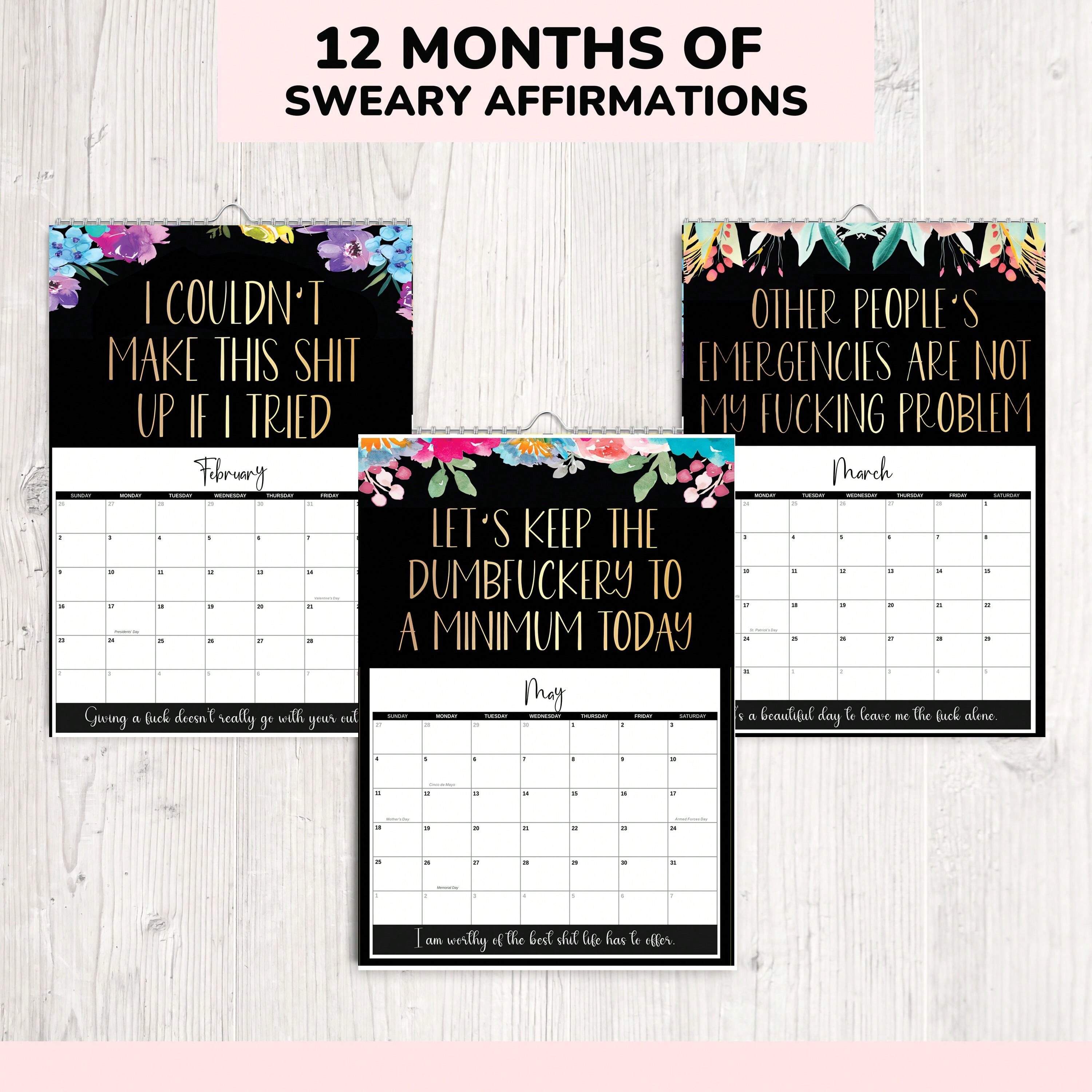 2025 Funny Office Humor Work Swear Affirmations Desk Calendar White