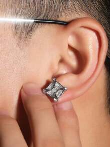2pcs Vintage Hip Hop Cuboidal Dragon Claw Square Zirconia Stud Earrings, Suitable For Daily Wear For Men - Earrings - View 4