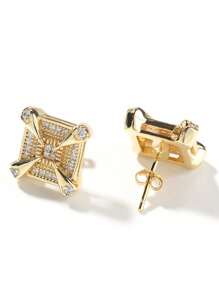 2pcs Vintage Hip Hop Cuboidal Dragon Claw Square Zirconia Stud Earrings, Suitable For Daily Wear For Men - Earrings - View 6