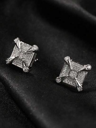 2 件复古嘻哈立方龙爪方形锆石耳钉，适合男士日常佩戴