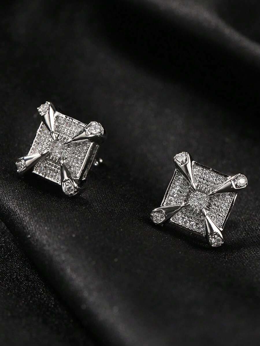 2pcs Vintage Hip Hop Cuboidal Dragon Claw Square Zirconia Stud Earrings, Suitable For Daily Wear For Men - Earrings - View 1