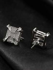 2pcs Vintage Hip Hop Cuboidal Dragon Claw Square Zirconia Stud Earrings, Suitable For Daily Wear For Men - Earrings - View 3