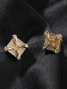 2pcs Vintage Hip Hop Cuboidal Dragon Claw Square Zirconia Stud Earrings, Suitable For Daily Wear For Men - Earrings - View 2
