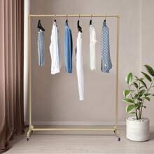 Miumaeov Clothes Clothing Rack, Rolling Clothes Rack Load 100 LBS With Wheels, Metal Clothes Rack For Hanging Clothes, Portable Standing Clothes Garment Rack, Gold, 47.2*15.7*63 Inches Coat Rack Back To School Travel Essentials Room Decor, Home Decor, Bedroom Decor Storage Organization And Storage - Gold - View 5