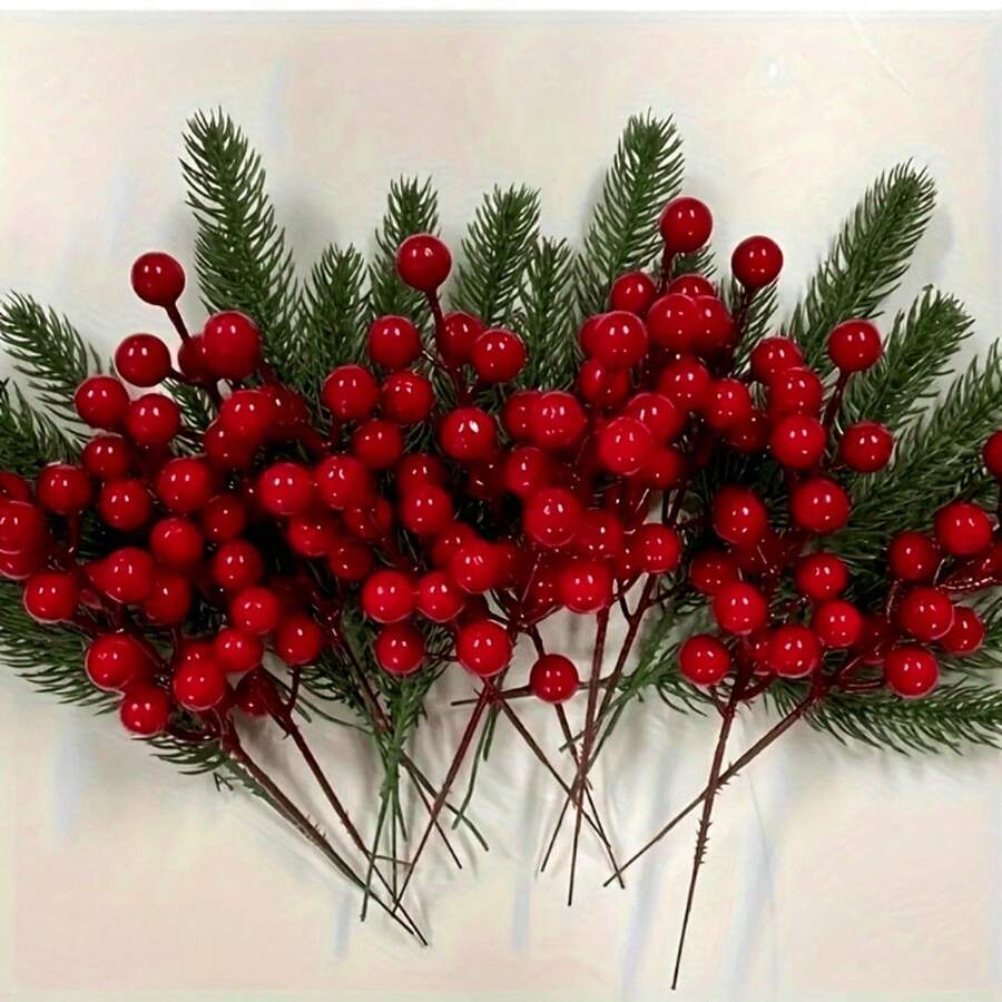 10/20 cành thông nhân tạo tươi tốt với điểm nhấn là quả mọng đỏ - Đồ trang trí Giáng sinh chân thực cho vòng hoa, vòng hoa và đồ trang trí nhà cửa - Hoàn hảo để sử dụng trong nhà và ngoài trời, dễ tạo hình và bảo quản Quà tặng tốt nhất - Nhiều màu - Xem 1
