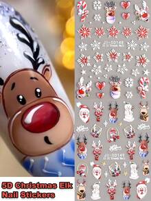 2 miếng dán móng tay hình ông già Noel hoạt hình 5D hình người tuyết bông tuyết nai sừng tấm tình yêu gậy sao động vật mùa đông giáng sinh thiết kế móng tay nghệ thuật thanh trượt trang trí tự làm - Nhiều màu - Xem 2