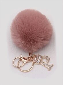 Sparkling Rhinestone Letters A-Z Keychain With Cute Plush Lucky Crystal Pendant Shiny Alloy Pendant Perfect For Bags And Backpacks - Perfect For Birthdays And Special Occasions Christmas Gifts Gift Thanksgiving