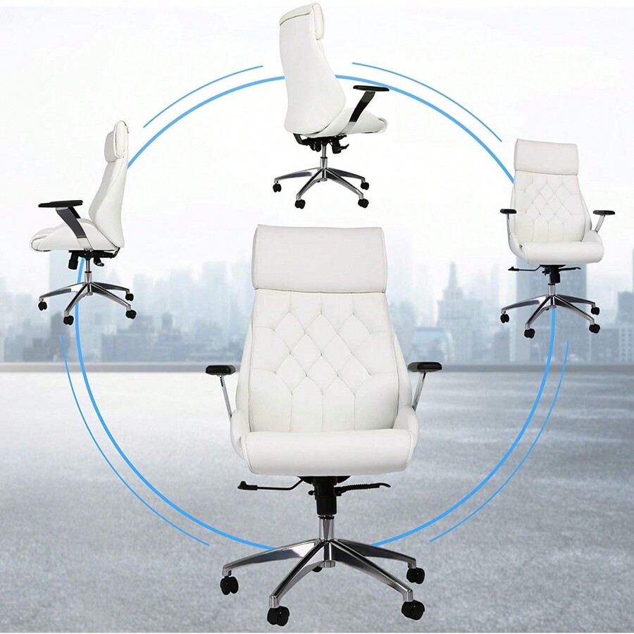 Ergonomic White High Back Office Chair With Thick Padding For Ultimate