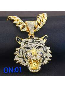 1 件 3D 老虎嘻哈链项链，3D 立体效果，百兽之王，闪闪发光，镶嵌，适合不同场合的百搭款式，虎头项链，链，奢华设计 - 查看 3