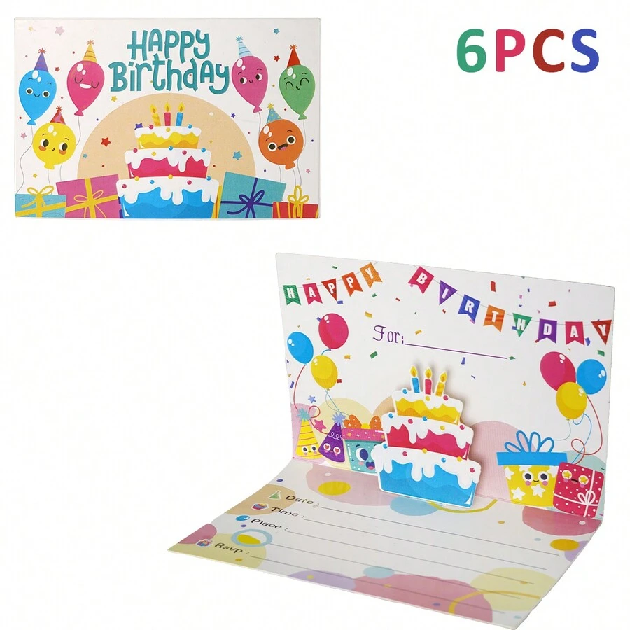 6/12 件，生日派对邀请卡，3D 彩色生日派对邀请函，3D 彩色蛋糕邀请函，生日派对邀请函，适用于生日和新年周年派对邀请函 - 彩色 - 查看 1