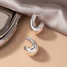 1 对水滴型 J 形设计金色银色耳钉，奢华优雅风格耳钉珠宝适合女性日常佩戴 - 銀色 - 查看 9