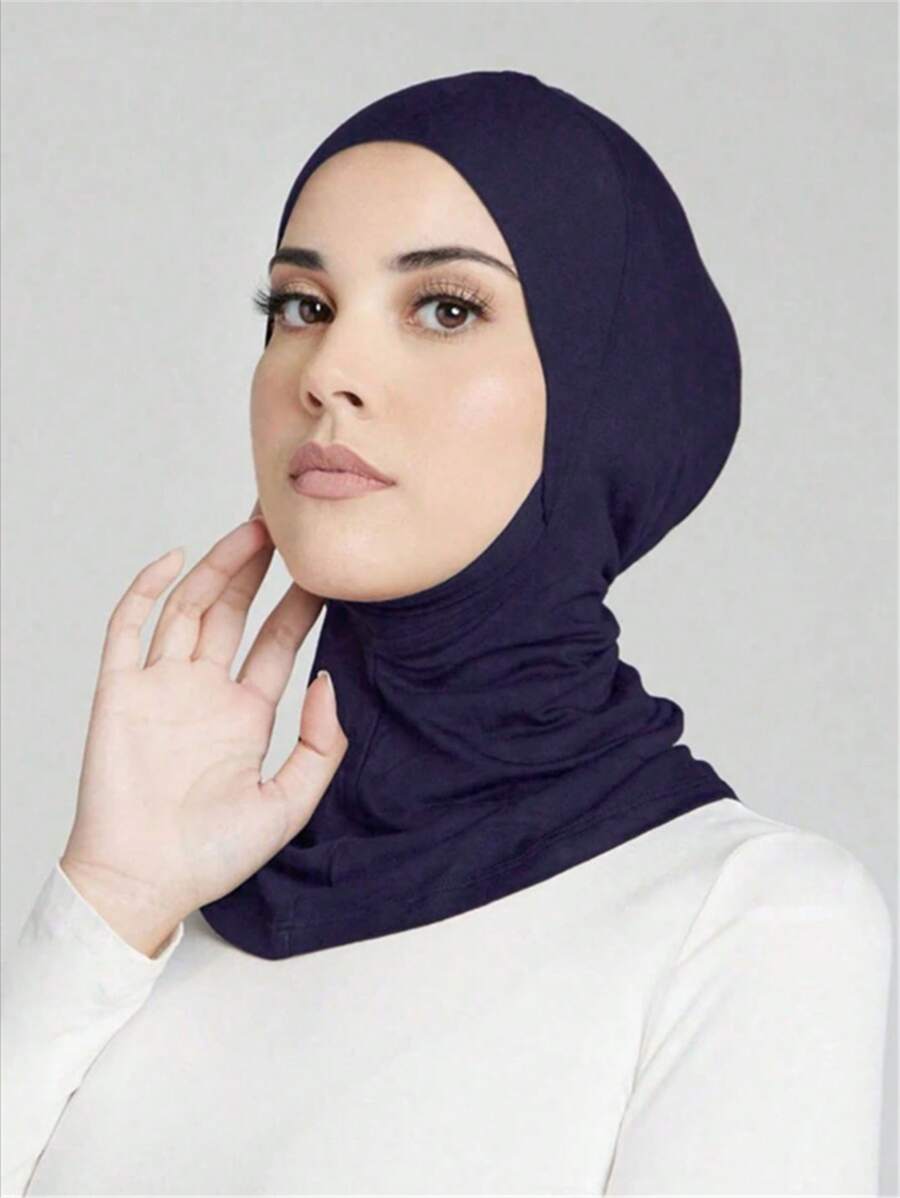 1件装女士内衬帽头巾帽头巾帽Amira Hijab时尚纯色下巴弹性头巾和颈套Rf,假日旅行必备 - 黑色 - 查看 1