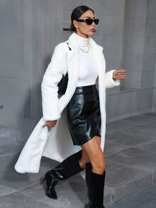 Women's Solid Color Lapel Collar Long Fluffy Coat For Autumn/Winter - White - View 5