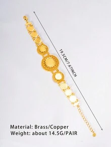 1 件奢华迪拜阿拉伯婚礼珠宝手工镀金硬币手链复古女士袖口手链，礼物 - 24k金手鍊 - 查看 7