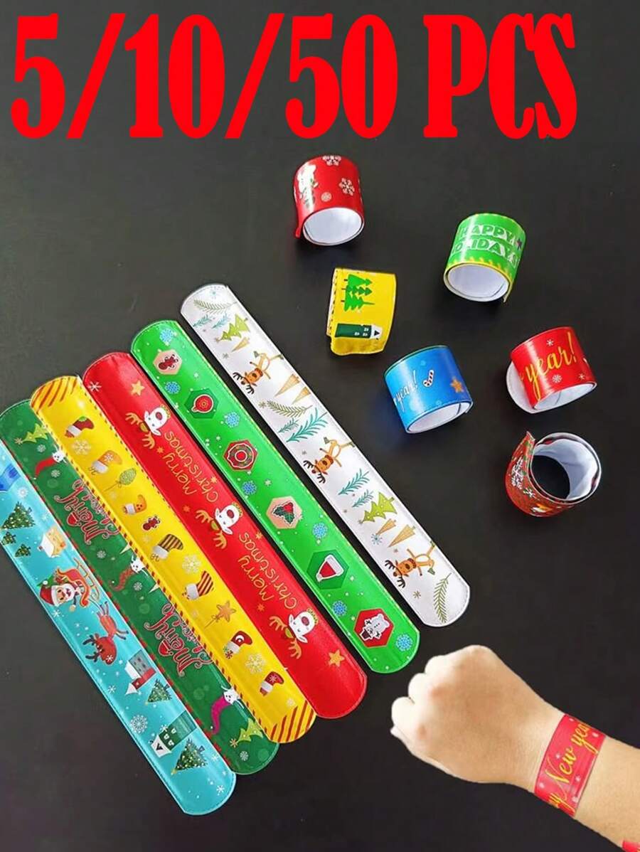 5/10/50 CHIẾC Vòng tay đồ chơi ông già Noel hoạt hình Giáng sinh vui nhộn cho trẻ em Quà tặng tiệc Giáng sinh cho trẻ em Quà tặng năm mới Túi đựng ﻿ - Nhiều màu - Xem 1