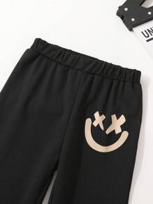 Bộ 2 món/Bộ Áo hoodie in hình mặt cười dễ thương thời trang thoải mái mềm mại cho bé trai & Quần thể thao in họa tiết thường ngày, phù hợp cho mùa thu/đông - Màu Khaki - Xem 8