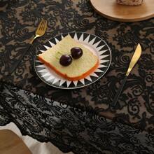 1pc Lace Hollow-Out Tablecloth, Black And White Vintage Classical Tablecover, Rectangular Suitable For Picnics, Festivals, Weddings, Events, Parties, Room Decor