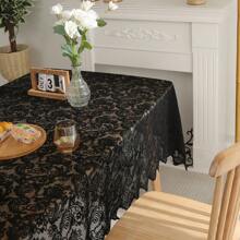1pc Lace Hollow-Out Tablecloth, Black And White Vintage Classical Tablecover, Rectangular Suitable For Picnics, Festivals, Weddings, Events, Parties, Room Decor