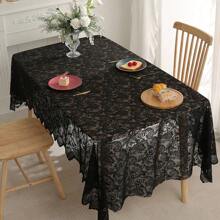 1pc Lace Hollow-Out Tablecloth, Black And White Vintage Classical Tablecover, Rectangular Suitable For Picnics, Festivals, Weddings, Events, Parties, Room Decor