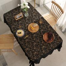 1pc Lace Hollow-Out Tablecloth, Black And White Vintage Classical Tablecover, Rectangular Suitable For Picnics, Festivals, Weddings, Events, Parties, Room Decor