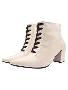 Pointed Toe Ankle Boot With Thick High Heel - Blanco - Ver 2