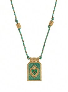 1 pièce Collier pendentif bohème chic avec charme en forme de cœur, corde colorée tressée à la main, parfait pour une tenue décontractée, les voyages, les sorties à la plage, cadeau de la Saint-Valentin, maman, mère, fête des mères