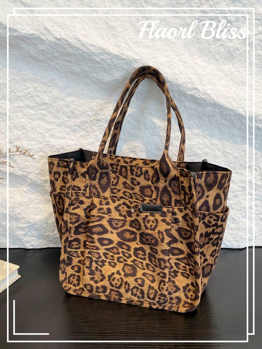 Casual Commuting Large Capacity Bag Women's 2024 New Autumn And Winter Popular Leopard Print Shoulder Bag For College Students - Brown - View 1