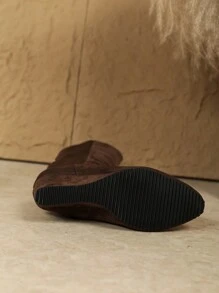 Botas altas para mujer con puntera puntiaguda, tacón de cuña, fuste, de marca europea de tendencia, para otoño e invierno
