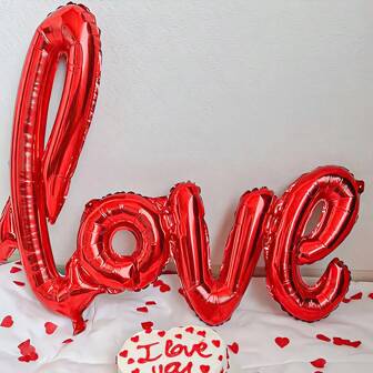 7pcs Balloon & 400pcs Artificial Rose Petals, Red "Love" Letter Balloon Set, I Love You Balloon, 18 Inch Heart Balloon, Red Heart Balloon, Rose Petals, Suitable For Valentine's Day Party, Proposal, Wedding, Anniversary Decoration