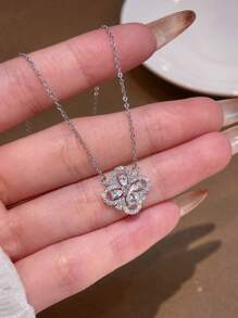 1pc Minimalist Cute Zirconia Four-Leaf Clover Necklace, 925 Sterling Silver Women's Exquisite Necklace, High-End Jewelry Gift, Party Gift, Birthday Gift, Dating Essential - Four Leaf Clover Necklace - View 3