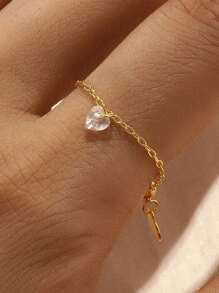 1Pc Asymmetric Pendant 925 Sterling Silver Ring For Women Vintage Adjustable Chain Ring Minimalist Suitable For Party Bridal Jewelry Fine Jewelry - Gold - View 4