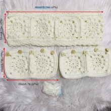 Handmade Crochet Steering Wheel Cover And Seat Belt Cover Headrest Cover Car Decor Set - 白色 - 查看 2