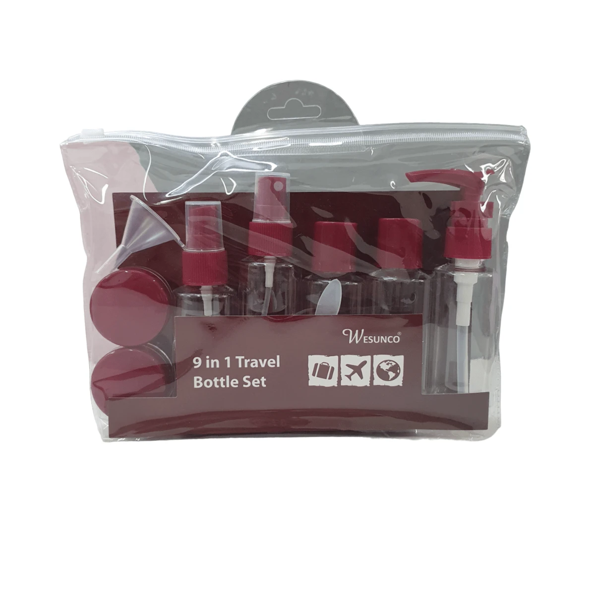 9 Piece Travel Bottle Kit Personal Hygiene Cosmetic - Màu Đỏ Sâu - Xem 1