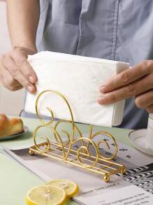 1入歐式鐵絲餐巾盒，紙巾架，極簡餐巾架 - 金色 - 查看 5