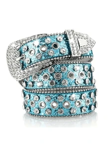 Ceinture homme de style punk, couleur unie, avec incrustation de strass. Ceinture  haut de gamme pour hommes. Convient pour les tenues casual, scolaires, professionnelles, pour petit-ami, mari, père. Idéal pour les hommes, les adolescents, les sorties, les vacances, le sport, les voyages, le style bohème, l'automne-hiver. Accessoire mode adapté pour les adolescents, les jeunes, les hommes, les tenues casual, outdoor, sportives, les vacances, les cadeaux de remise de diplôme, d'anniversaire, pour un port quotidien. - Multicolore - Voir 28