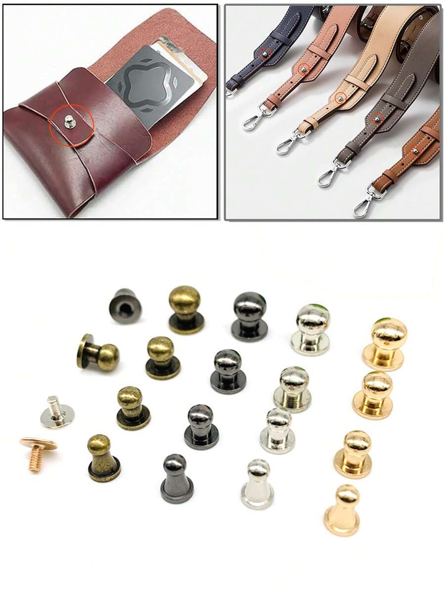 10 Sets Copper 8mm Round Head Button Phillips Screw Stud Rivet, Leather