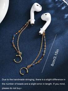 2PCS Earphone Anti-Lost Chain,Anti-Drop Artifact Fancy Colored Rhinestone Fashion Ear Chain,BT Wireless Earphone Protection Ear Hanger Ear Chain Earbone Clip No Ear Hole,Earphone Anti-Lost Chain Wireless Compatible With Apple Airpods,Wireless Headphones,Anti-Drop Artifact Pearl Simple Ear Chain Travel Essentials