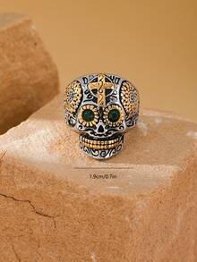1pc Stainless Steel 18K Gold Plated Retro Sunflower Cross Skull Head Pattern Men's Rings Gift Jewelry - Emerald - View 4