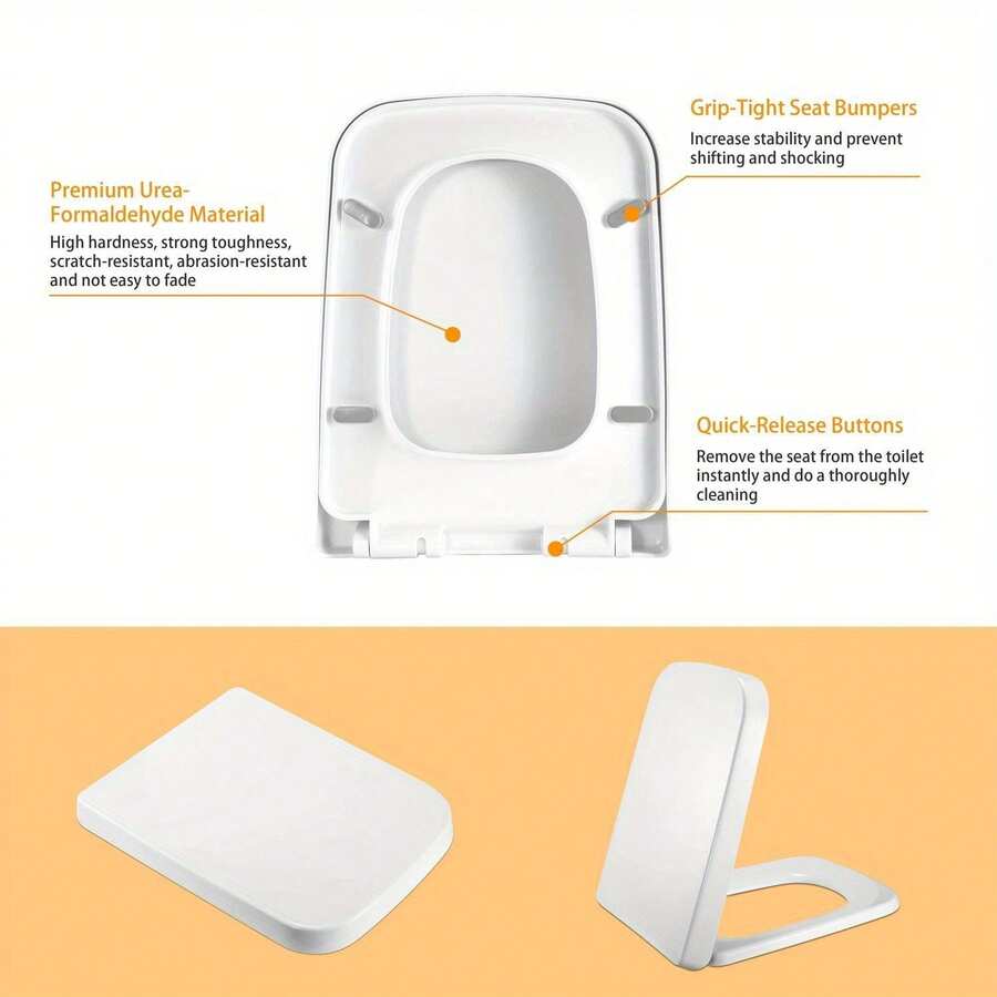 Premium Quiet Close Modern White Square Extended Toilet Seat With Cover