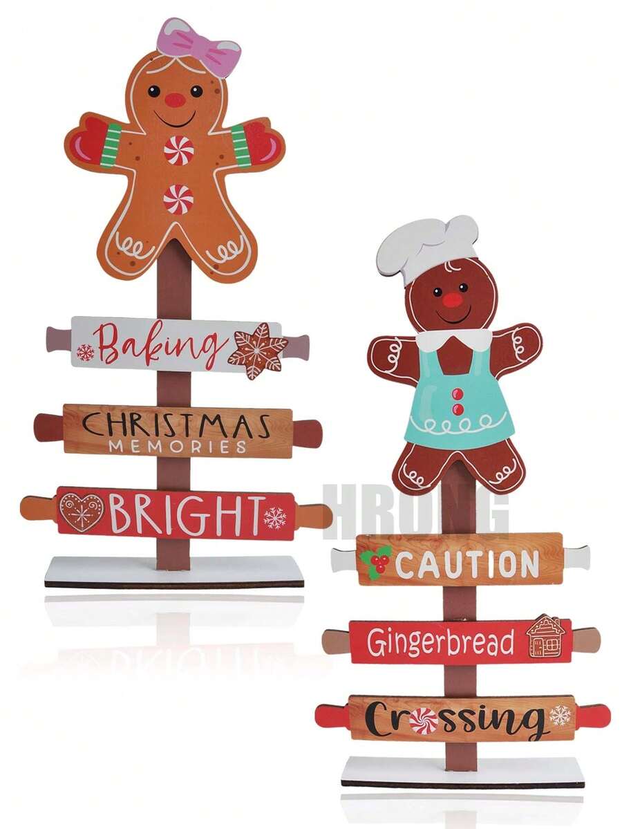 1 件/2 件木制圣诞姜饼人装饰圣诞家居桌面装饰 - 薑餅人木牌 - 查看 1