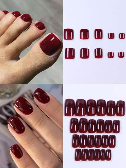 48pcs / 2 Style Elevate Your Style With Medium Square Fake Nails-Wine Red Nails And Toenails Full Cover Fake Nail 2pcs Nail File & 2Nail Glue Sticker Kit Nails For Girl Mother Women Gift And Nails Supplies &Wholesale &Christmas &All Saints' Day &Thanksgiving Day &Mother's Day &Valentine's Day Gift Press On Nails