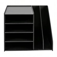 ZhdnBhnos PVC Desktop File Organizer 4 Tier Desk Organizer Paper Letter Tray Organizer File Sorter - Black - View 4