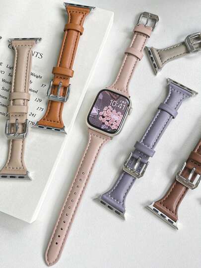 1pc Slim PU Leather Strap Compatible With Apple Watch Ultra 2 Band 49mm 46mm 44mm 40mm 42mm 38mm 44 Mm Bracelet Compatible With Apple Watch Strap 10 9 8 7 6 Se 5 4 3 45mm 41mm Women