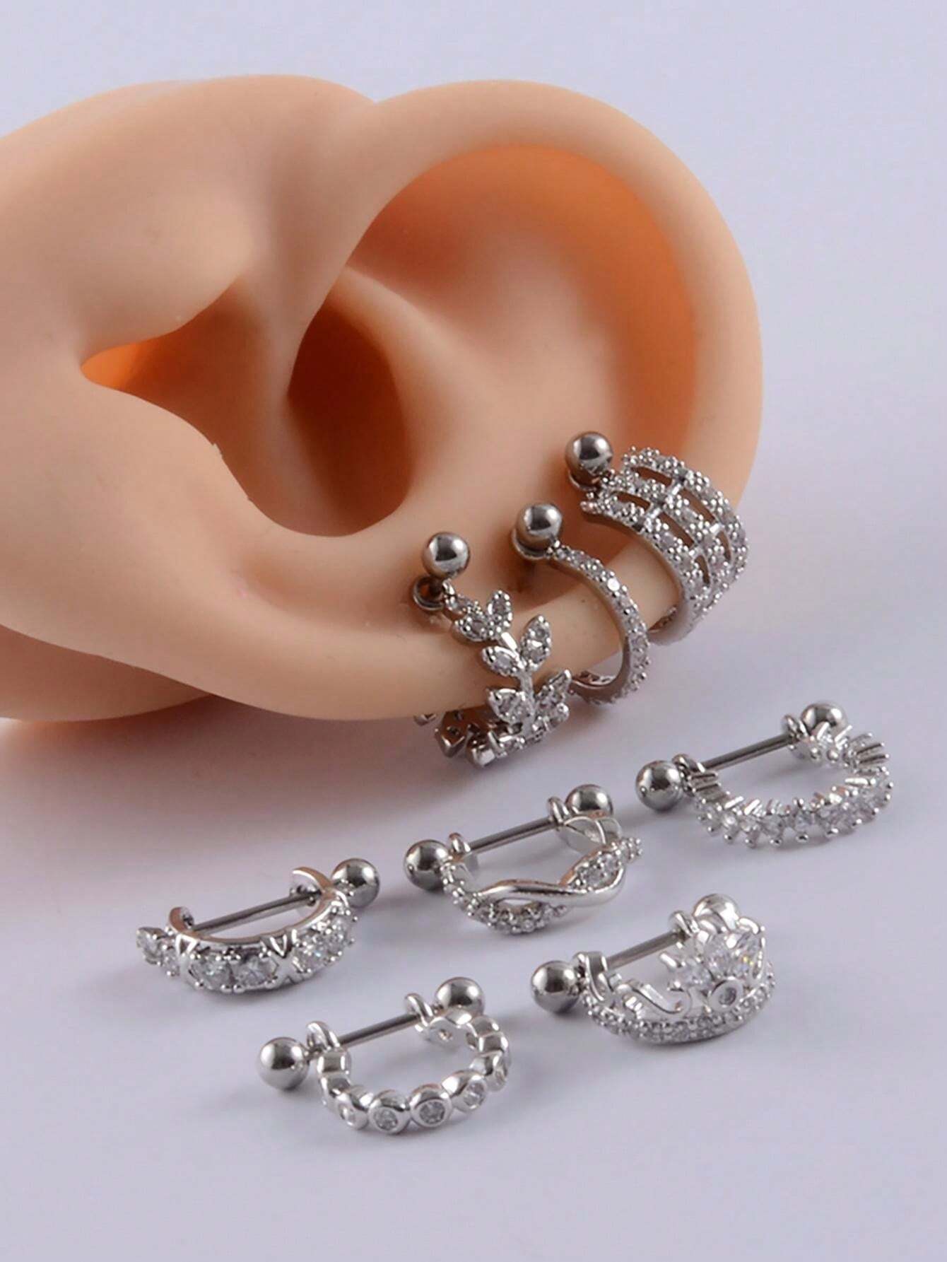 1pc Ear Tragus Cartilage Ring Stainless Steel Barbell With Cz Hoop