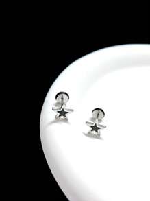 优雅简约葫芦星耳钉，酷炫笑脸钛钢耳钉，扭纹螺丝设计时尚耳环适合男女日常佩戴 - 鋼色 - 查看 8