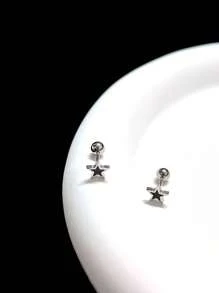优雅简约葫芦星耳钉，酷炫笑脸钛钢耳钉，扭纹螺丝设计时尚耳环适合男女日常佩戴 - 鋼色 - 查看 9