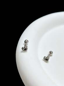 优雅简约葫芦星耳钉，酷炫笑脸钛钢耳钉，扭纹螺丝设计时尚耳环适合男女日常佩戴 - 鋼色 - 查看 7