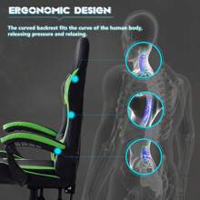 CLIPOP Gaming Chair, Ergonomic Computer Swivel Chair With Headrest And Lumbar Support, Tilt And Lock Function, Height Adjustable, Swivel Chair, High Back, Racing Chair