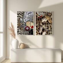 1/2 Pezzi di stampe su tela di quadri d arte murale alla moda, collage, palla fortunata 7, stampa leopardata, decorazione vintage girlish per camera da letto, soggiorno, decorazione da parete per camera stile Y2K, regalo per lei senza cornice - Multicolore - Visualizzare 1