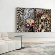 1/2 Pezzi di stampe su tela di quadri d arte murale alla moda, collage, palla fortunata 7, stampa leopardata, decorazione vintage girlish per camera da letto, soggiorno, decorazione da parete per camera stile Y2K, regalo per lei senza cornice - Multicolore - Visualizzare 3